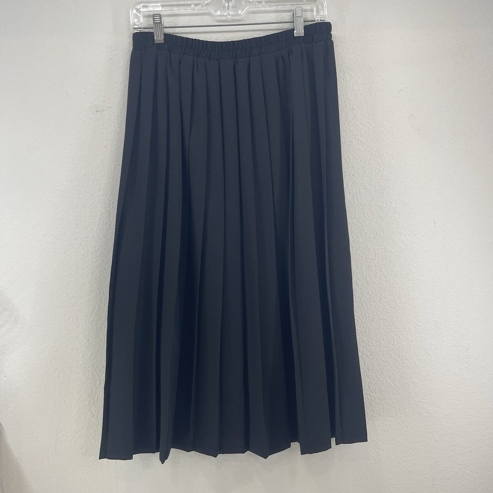 Vintage Koret Pleated Midi Skirt Sz 14 Black Elastic Waist Cottage Academia USA - Picture 2 of 9